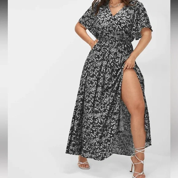 BloomChic | Dresses | Bloom Dress Flutter Sleeve Ditsy Floral Pocket Split  Maxi Dress | Poshmark